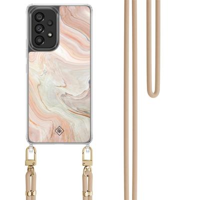 Samsung Galaxy A53 hoesje met beige koord - Marmer waves