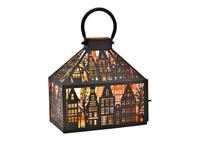 Zwarte metalen lantaarn in stadshuisvorm (B/H/D) 25x25x14 cm - thumbnail