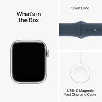 Apple Watch Series 9 (GPS 45 mm) Smartwatch - Kast van zilverkleurig aluminium - Stormblauw sportbandje M/L. Conditie bijhouden, Saturatie-app en Ecg-app, Always-on Retina-display, waterbestendig - thumbnail
