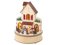 Kersttafereel Kersthuis Hout met LED, Beweging en Muziek - thumbnail