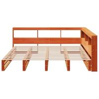 Bed met boekenkast zonder matras grenenhout wasbruin 200x200 cm - thumbnail