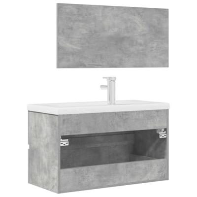3-delige Badkamermeubelset bewerkt hout betongrijs