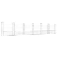 Schanskorf U-vormig met 7 palen 740x20x150 cm ijzer - thumbnail