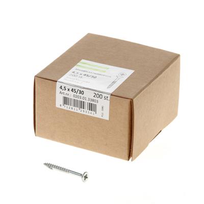 Spaanplaatschroef verzinkt platkop pozidrive-2 4.5X45/30 deeldraad (200) Spaanplaatschroef verzinkt platkop pozidrive-2 4.5X45/30 deeldraad (200)