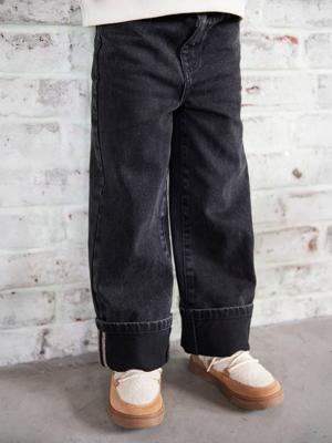 Wijde jeans met omslag voor meisjes zwart denim