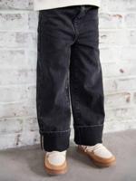 Wijde jeans met omslag voor meisjes zwart denim - thumbnail