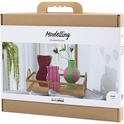 Creativ Company Maxi hobbyset boetseren, vazen van papier-maché, diverse kleuren, 1 doos