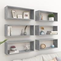 VidaXL Wandschappen kubus 6 st 60x15x23 cm bewerkt hout betongrijs - thumbnail