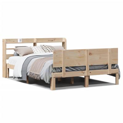 Bedframe met hoofdbord massief grenenhout 140x190 cm - thumbnail