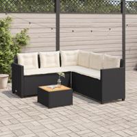 Tuinbank met tafel en kussens L-vormig poly rattan zwart - thumbnail