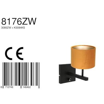 Steinhauer Zwart wandlampjeStanger met goud velvet - 8176ZW