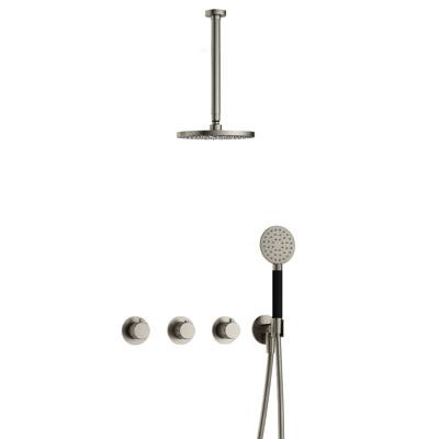 Hotbath Cobber X - CX7067 - Inbouw Regendoucheset - Geborsteld Nikkel - 2 Stopkranen - Thermostatisch - Plafondbuis 30 cm - Hoofddouche 200 mm - Ronde Handdouche 3 Standen - Waterbesparend