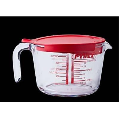 Pyrex Maatbeker glas met deksel 1L