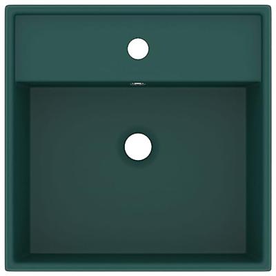 Wastafel met overloop vierkant 41x41cm keramiek mat donkergroen Wastafel met overloop vierkant 41x41cm keramiek mat donkergroen