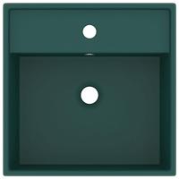 Wastafel met overloop vierkant 41x41cm keramiek mat donkergroen - thumbnail