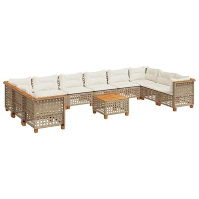 11-delige Tuinset met kussens poly rattan beige