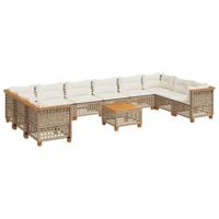 11-delige Tuinset met kussens poly rattan beige - thumbnail