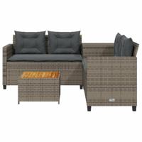 Tuinbank met tafel en kussens L-vormig poly rattan grijs - thumbnail