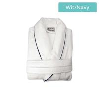 Badjas Deluxe Velours - Wit/Navy - thumbnail