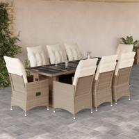 9-delige Bistroset met kussens poly rattan beige - thumbnail