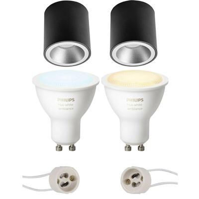 Philips Hue Opbouwspot GU10 Ø90mm Mat Zwart/Zilver - White Ambiance Bluetooth