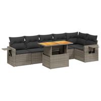 7-delige Loungeset met kussens poly rattan grijs - thumbnail
