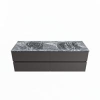 MONDIAZ VICA-DLUX 150cm badmeubel onderkast Dark grey 4 lades. Inbouw wastafel CLOUD dubbel zonder kraangat, kleur Lava. - thumbnail
