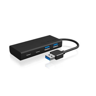 ICY BOX IB-HUB1426-U3, USB 3.2 Gen 1 Hub Type-A zu 2x Type-C® u. 2x Type-A USB Anschl. 60493 USB-hub 4 poorten USB-A USB 3.0 5 GBit/s Via PC bedienbaar Zwart