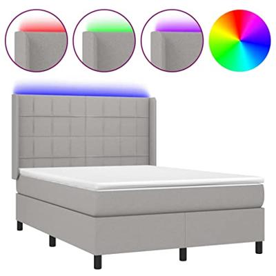 Boxspring met matras en LED stof lichtgrijs 140x190 cm
