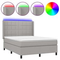 Boxspring met matras en LED stof lichtgrijs 140x190 cm - thumbnail