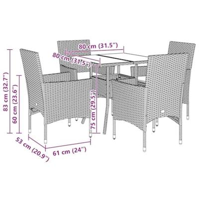 5-delige Tuinset met kussens poly rattan en glas zwart