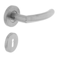 Deurkruk half rond/hoek 90°op rond rozet met sleutelgat plaatjes RVS - thumbnail