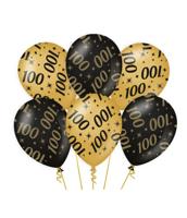 Classy Ballonnen 100 Jaar Zwart/Goud (6st) - thumbnail