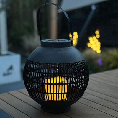 ProGarden lantaarn met kaars solar led rattan zwart