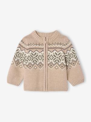 Babyvestje met rits van jacquard gebreid gemêleerd beige