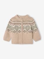 Babyvestje met rits van jacquard gebreid gemêleerd beige - thumbnail