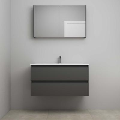 On-Line Badkamermeubelset - 100 cm - Voorgemonteerd - Acryl Wastafel - 1 Kraangat - Spiegelkast - Mat Antraciet