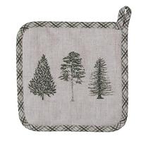 Clayre & Eef Pannenlap 20x20 cm Beige Groen Katoen Vierkant - thumbnail