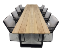 Tuinset Kaihou tafel black, teak 350x100 cm met 8 stoelen Ran stoel kussen black, flax beige Yoi - Yoi - thumbnail