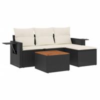 5-delige Loungeset met kussens poly rattan zwart - thumbnail