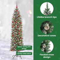 VidaXL Kunstmatige slanke kerstboom met 300 led groen en wit 180 cm - thumbnail