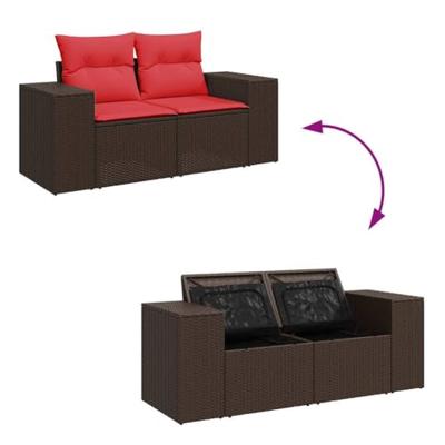 8-delige Loungeset met kussens poly rattan acacia bruin