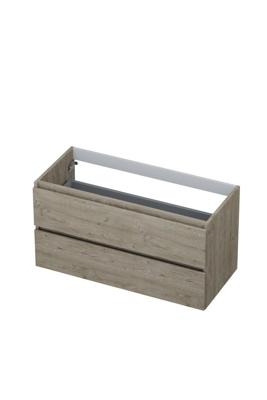 Onderkast INK 2 laden greeploos met houten keerlijst 100 cm x 45 cm x 52 cm Greige eiken 1257149