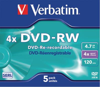 DVD-RW Verbatim 5 Stuks Zwart 4,7 GB 4x (5 Stuks)