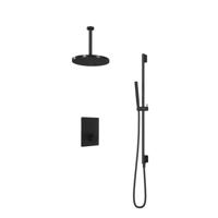 Hotbath Get Together doucheset met 2 pushbuttons vierkant met 30 cm plafondbuis, 30 cm hoofddouche, glijstang, chroom - thumbnail