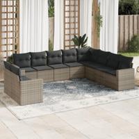 10-delige Loungeset met kussens poly rattan grijs - thumbnail