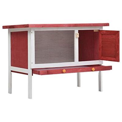 Konijnenhok voor buiten met 1 verdieping hout rood - thumbnail