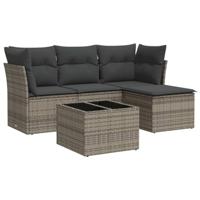 5-delige Loungeset met kussens poly rattan grijs - thumbnail