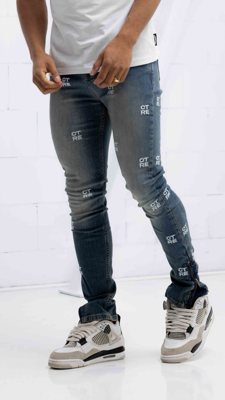 Couture Club CTRE All Over Embroidery Washed Jeans Heren Blauw - Maat 32 - Kleur: Blauw | Soccerfanshop