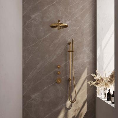 Brauer Gold Edition Thermostatische Regendoucheset Inbouw - Hoofddouche 30 cm - Rechte Wandarm - Handdouche Staaf - Doucheslang - Geintegreerde Glijstang - Geborsteld Goud